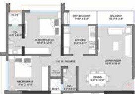 Floor plan of 2 BHK Apartment - 901 sq. ft. in Adeshwar 72 Parksyde, Mumbai