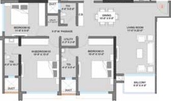 Floor plan of 3 BHK Apartment - 1171 sq. ft. in Adeshwar 72 Parksyde, Mumbai