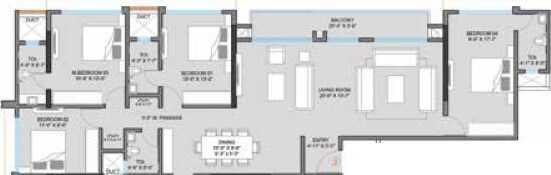 Floor plan of 4 BHK Apartment - 1423 sq. ft. in Adeshwar 72 Parksyde, Mumbai