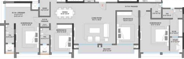 Floor plan of 4 BHK Apartment - 1862 sq. ft. in Adeshwar 72 Parksyde, Mumbai