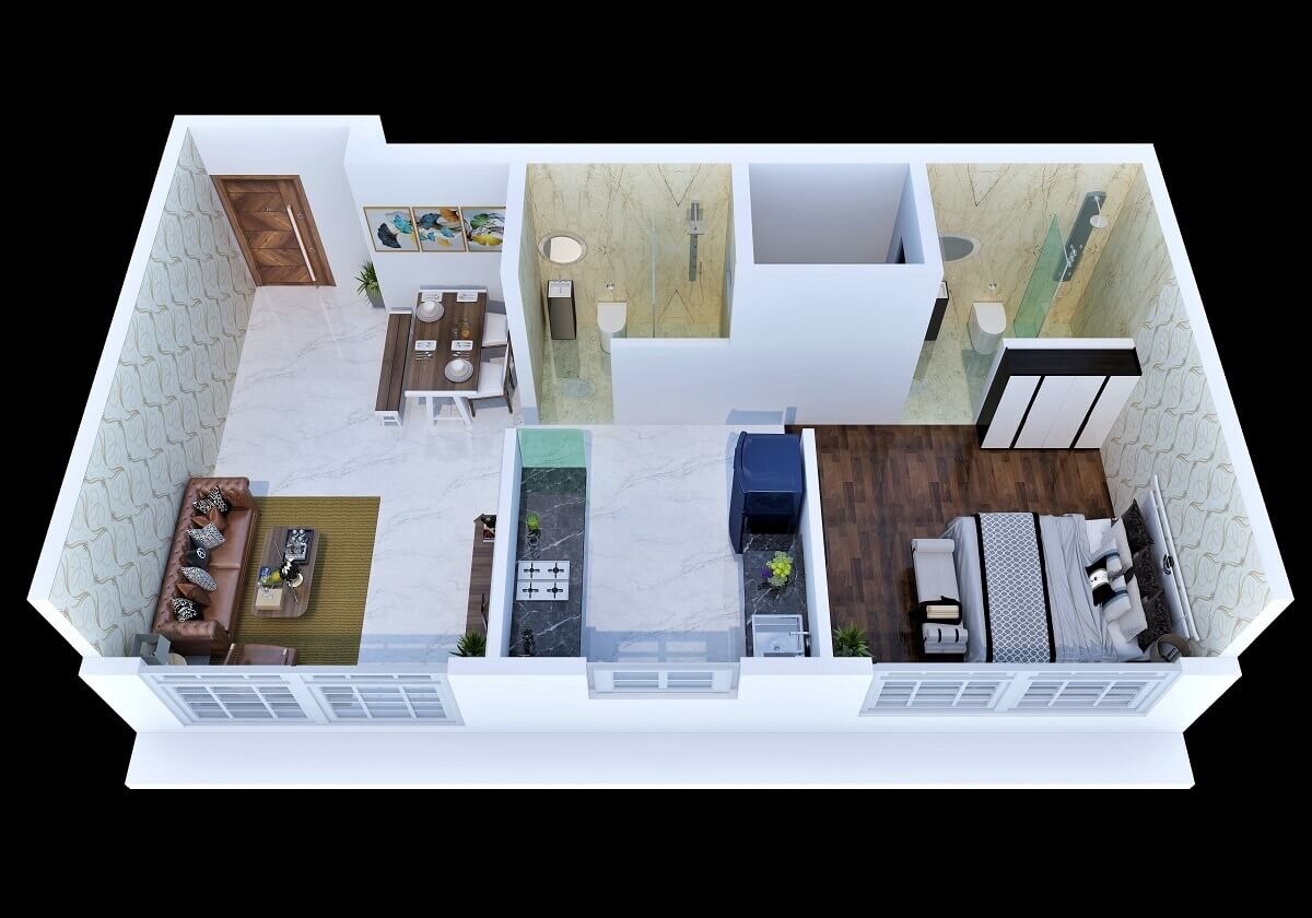 Floor plan of 1 BHK 396 Sq. Ft. Apartment in Adi Darsshan, Mumbai