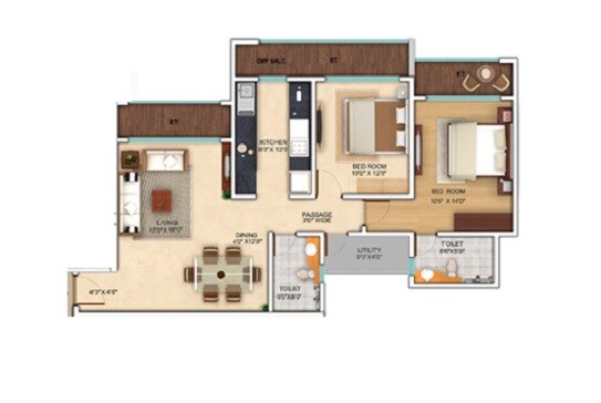 Floor plan of 2 BHK 777 Sq. Ft. Apartment in Adinath Neelkanth Enclave, Mumbai