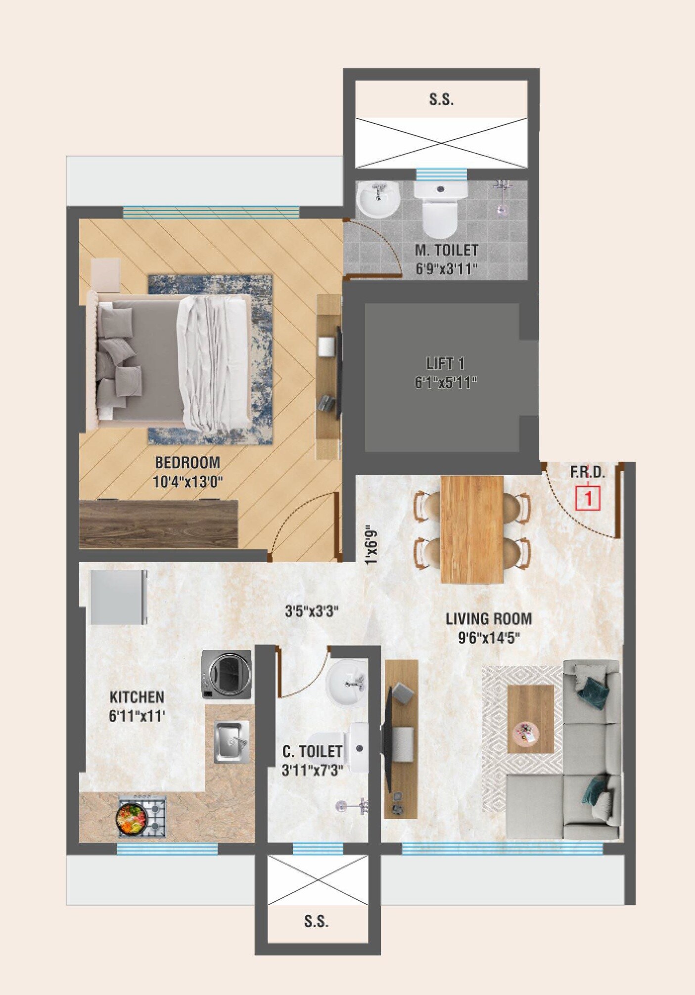 Floor plan of 1 BHK 441 Sq. Ft. Apartment in Aditi Rishab Laxmi, Mumbai