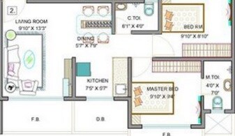 Floor plan of 2 BHK 644 Sq. Ft. Apartment in Aditya Anamika Nivas CHS LTD, Mumbai
