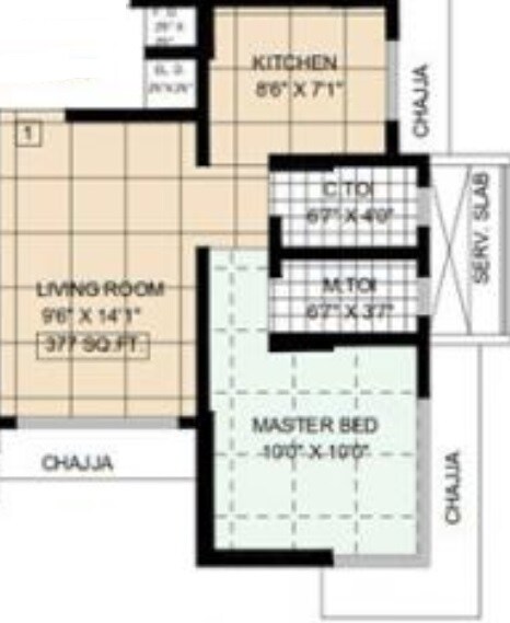 Floor plan of 1 BHK 377 Sq. Ft. Apartment in Aditya Brindavan Silver Park CHS LTD, Mumbai