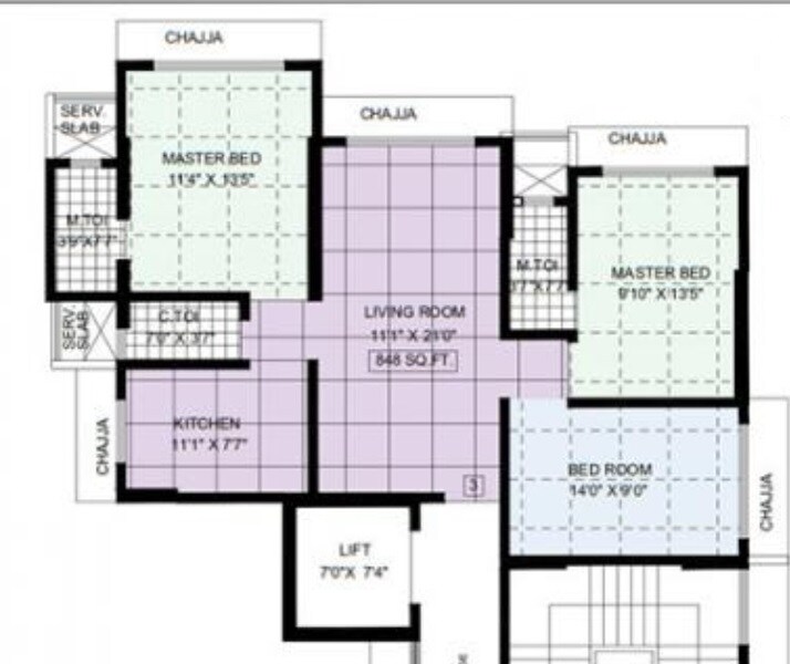 Floor plan of 2 BHK 848 Sq. Ft. Apartment in Aditya Brindavan Silver Park CHS LTD, Mumbai