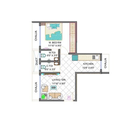 Floor plan of 1 BHK 344 Sq. Ft. Apartment in Aditya Eksar Kavita, Mumbai