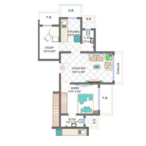 Floor plan of 1 BHK 405 Sq. Ft. Apartment in Aditya Eksar Kavita, Mumbai