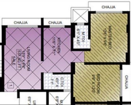 Floor plan of 2 BHK 733 Sq. Ft. Apartment in Aditya New Ekta, Mumbai