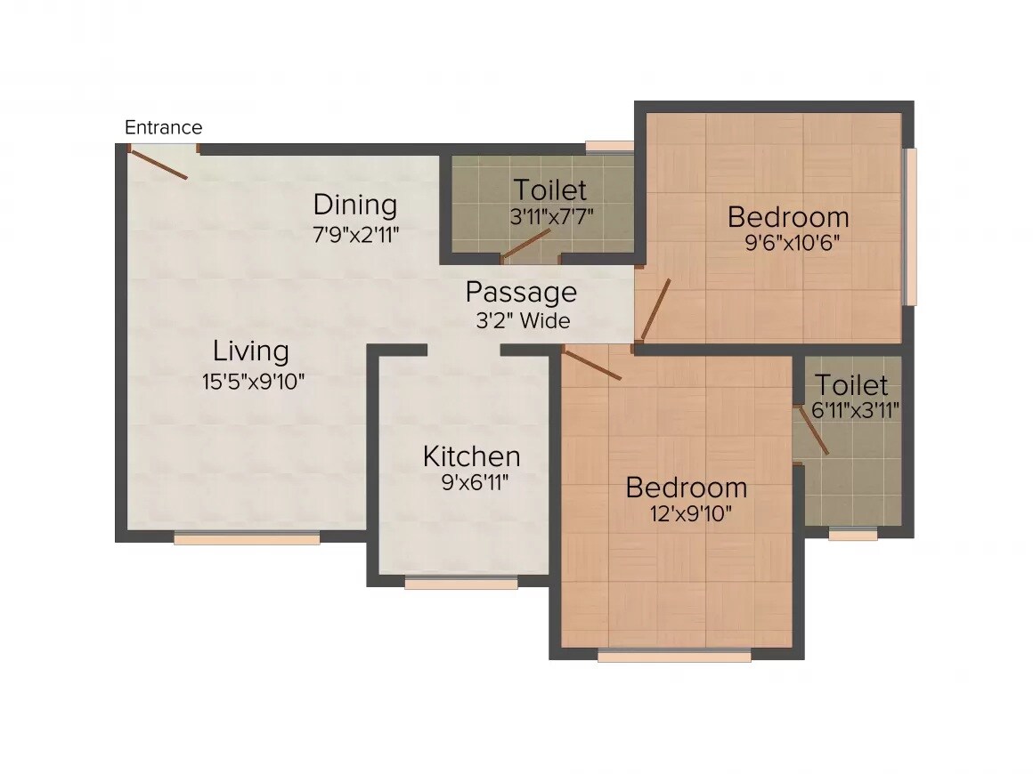 Floor plan of 2 BHK Apartment - 653 sq. ft. in Aditya Nirmal Anand CHS LTD, Mumbai