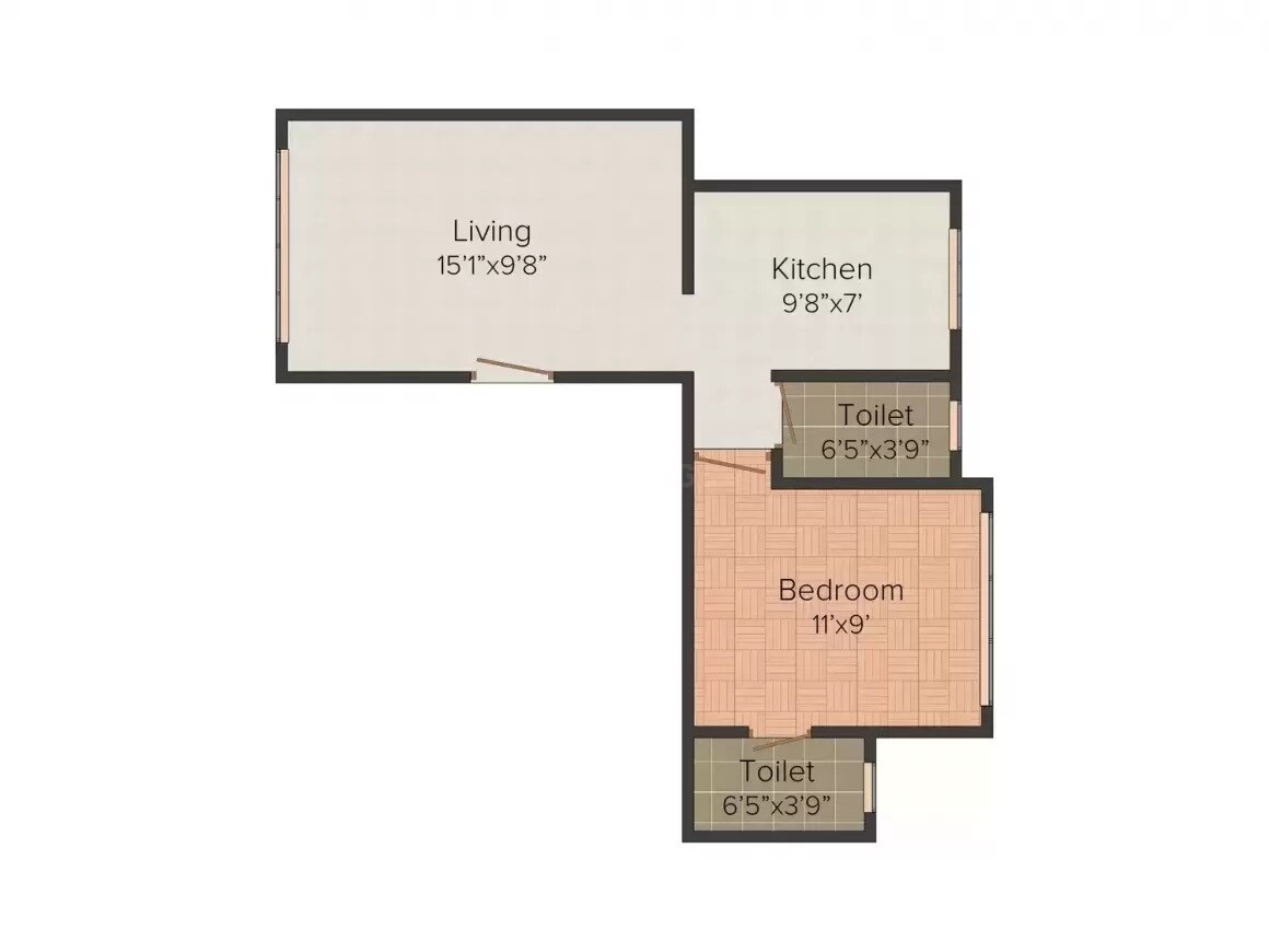 Floor plan of 1 BHK 388 Sq. Ft. Apartment in Aditya Ragvihar, Mumbai