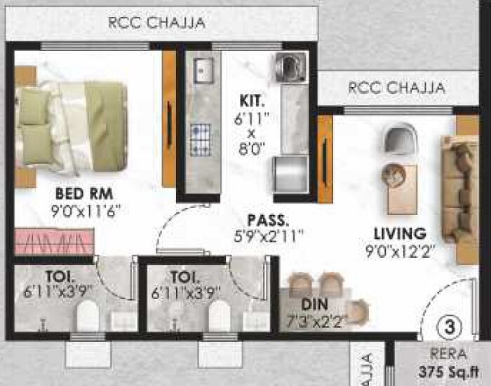 1 BHK 375 Sq. Ft. Apartment