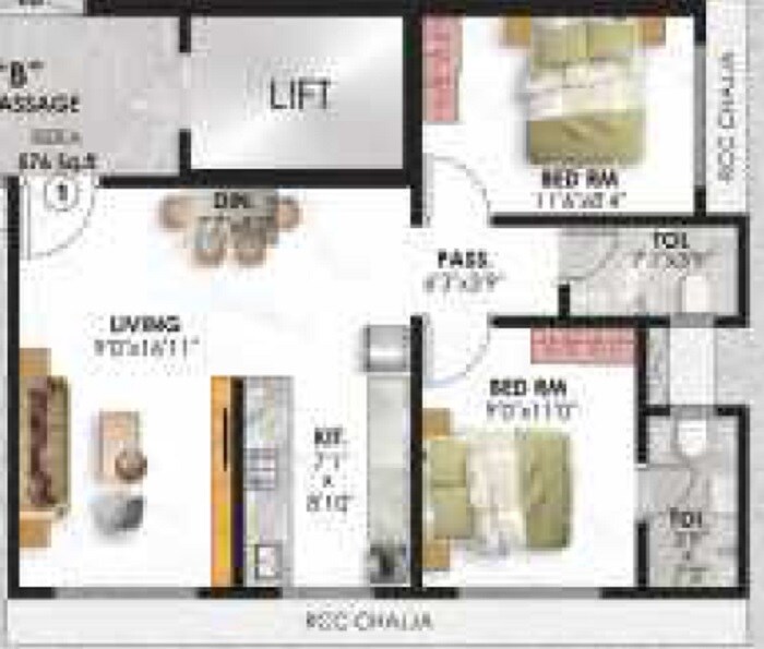 2 BHK 576 Sq. Ft. Apartment