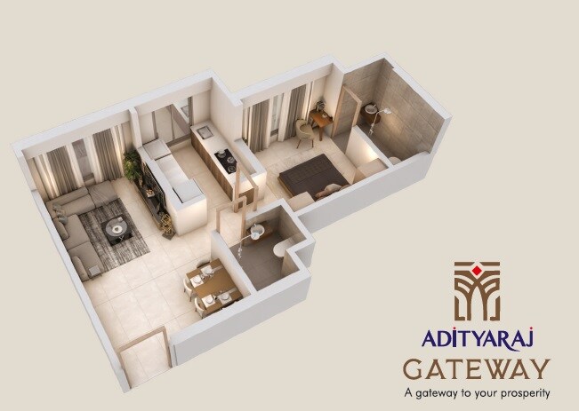 Floor plan of 1 BHK 430 Sq. Ft. Apartment in Adityaraj Gateway, Mumbai