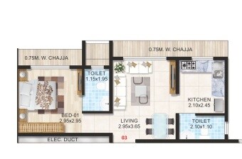 Floor plan of 1 BHK 354 Sq. Ft. Apartment in Adityaraj Manoranjan, Mumbai