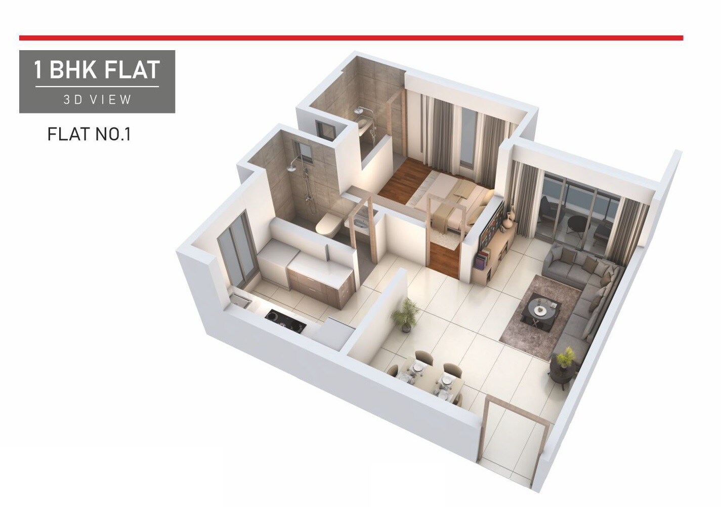 Floor plan of 1 BHK 431 Sq. Ft. Apartment in Adityaraj One, Mumbai