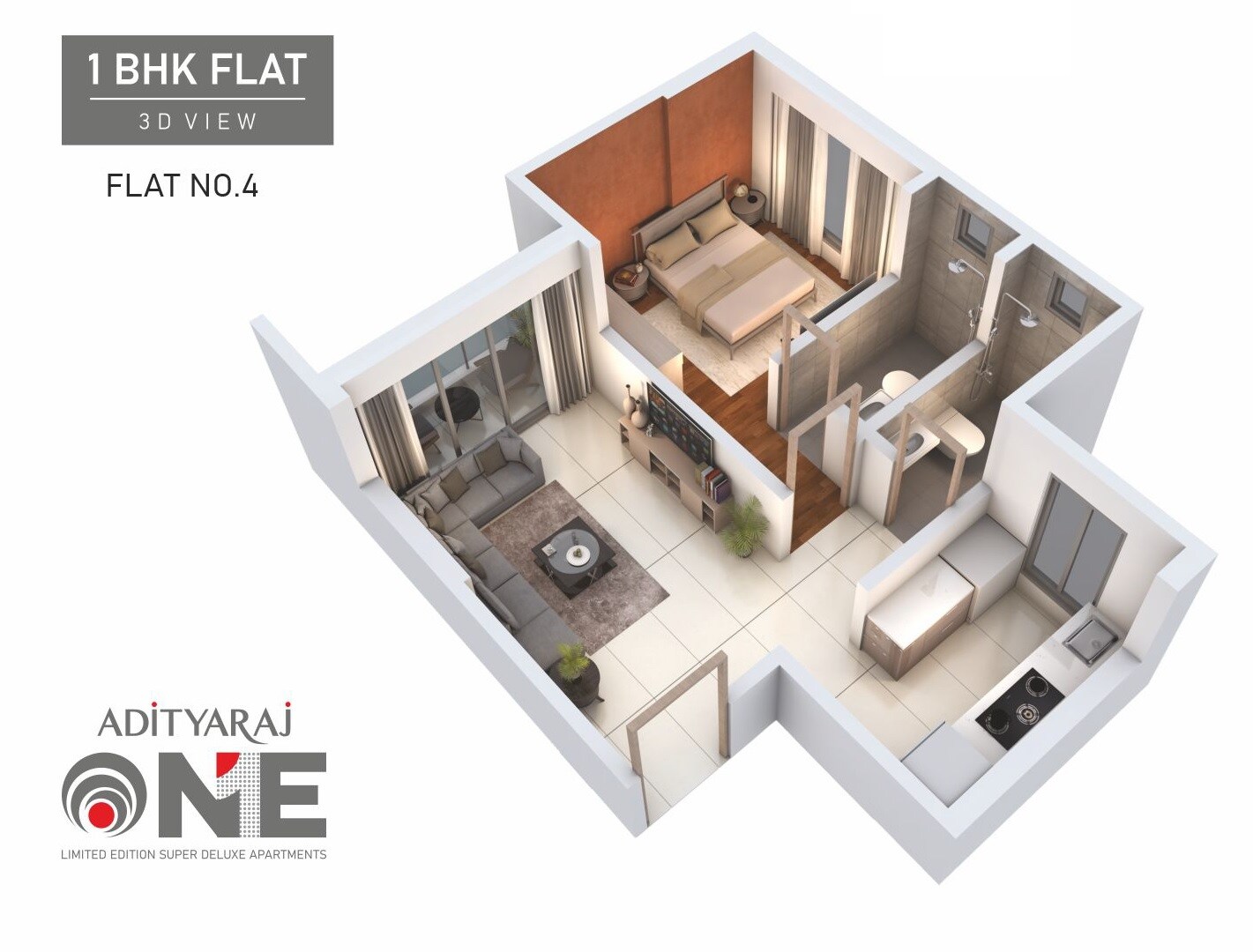 Floor plan of 1 BHK 486 Sq. Ft. Apartment in Adityaraj One, Mumbai