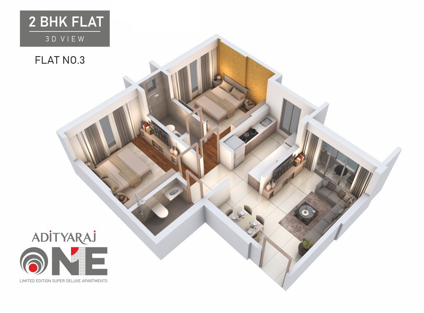 Floor plan of 2 BHK 643 Sq. Ft. Apartment in Adityaraj One, Mumbai