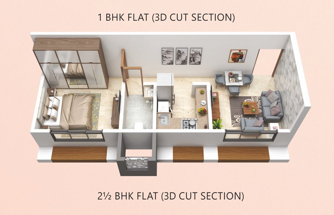 Floor plan of 1 BHK 330 Sq. Ft. Apartment in Adityaraj Pride, Mumbai