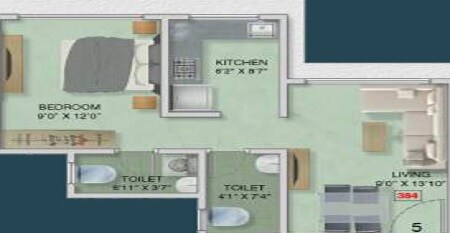 Floor plan of 1 BHK 384 Sq. Ft. Apartment in Adityaraj Shanti Sadan, Mumbai