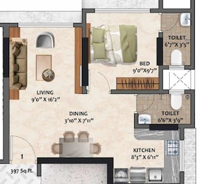 1 BHK 397 Sq. Ft. Apartment in Adityaraj Shivraj