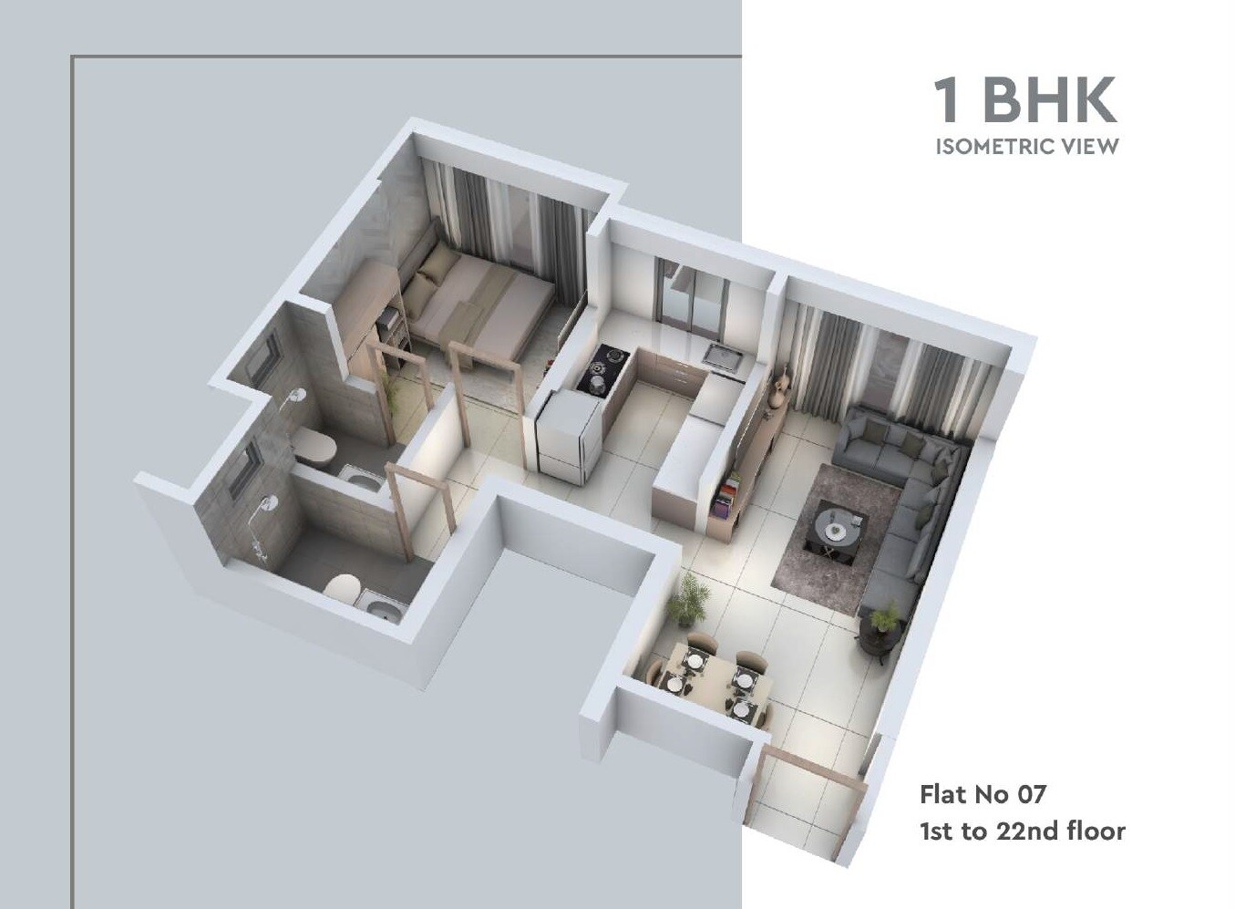 Floor plan of 1 BHK 391 Sq. Ft. Apartment in Adityaraj Signature, Mumbai