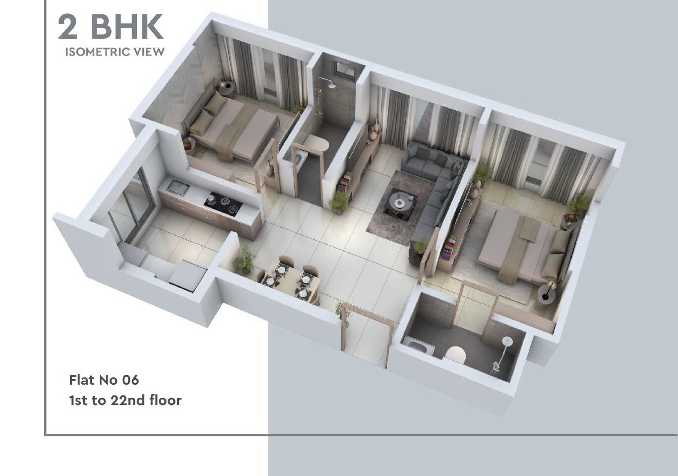 Floor plan of 2 BHK 581 Sq. Ft. Apartment in Adityaraj Signature, Mumbai