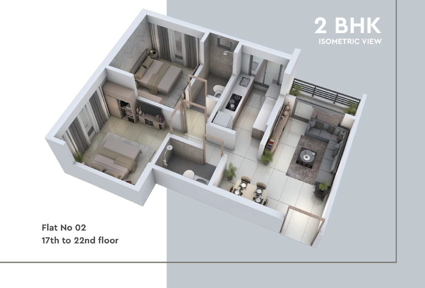 Floor plan of 2 BHK 596 Sq. Ft. Apartment in Adityaraj Signature, Mumbai