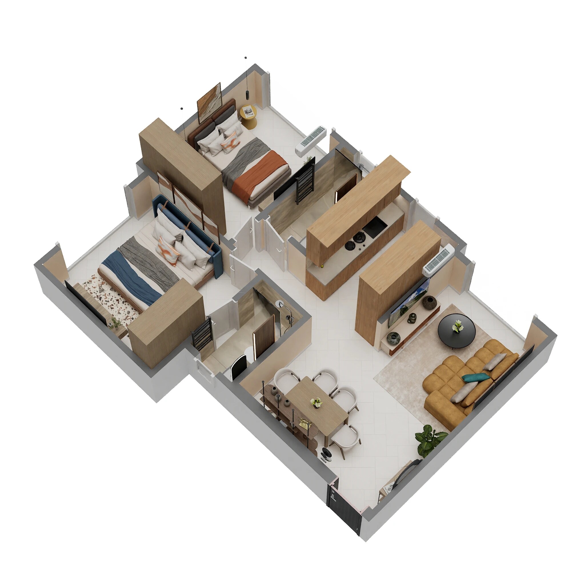 Floor plan of 2 BHK 600 Sq. Ft. Apartment in Adityaraj Springs, Mumbai