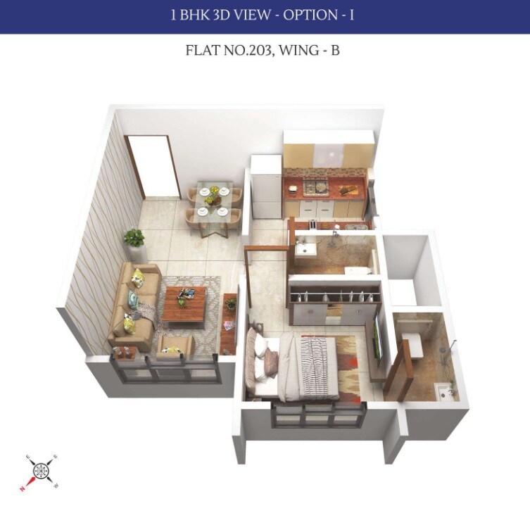 Floor plan of 1 BHK 370 Sq. Ft. Apartment in Adityaraj Square, Mumbai