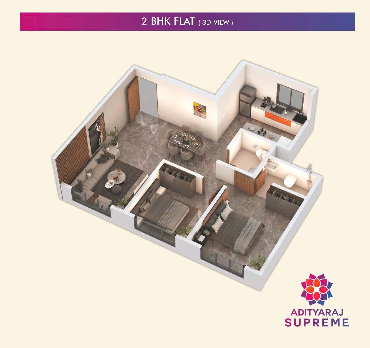 Floor plan of 2 BHK 700 Sq. Ft. Apartment in Adityaraj Supreme, Mumbai