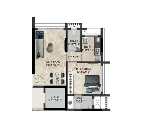 1 BHK 382 Sq. Ft. Apartment in Adnani Glory Apartments