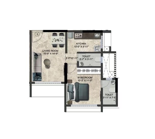 Floor plan of 1 BHK 405 Sq. Ft. Apartment in Adnani Glory Apartments, Mumbai