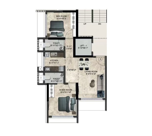 Floor plan of 2 BHK 550 Sq. Ft. Apartment in Adnani Glory Apartments, Mumbai
