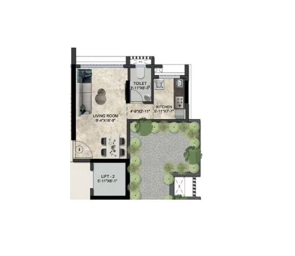Floor plan of 247 Sq. Ft. Studio in Adnani Glory Apartments, Mumbai