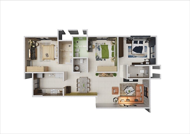 Floor plan of 3 BHK 995 Sq. Ft. Apartment in Advent Divine, Mumbai