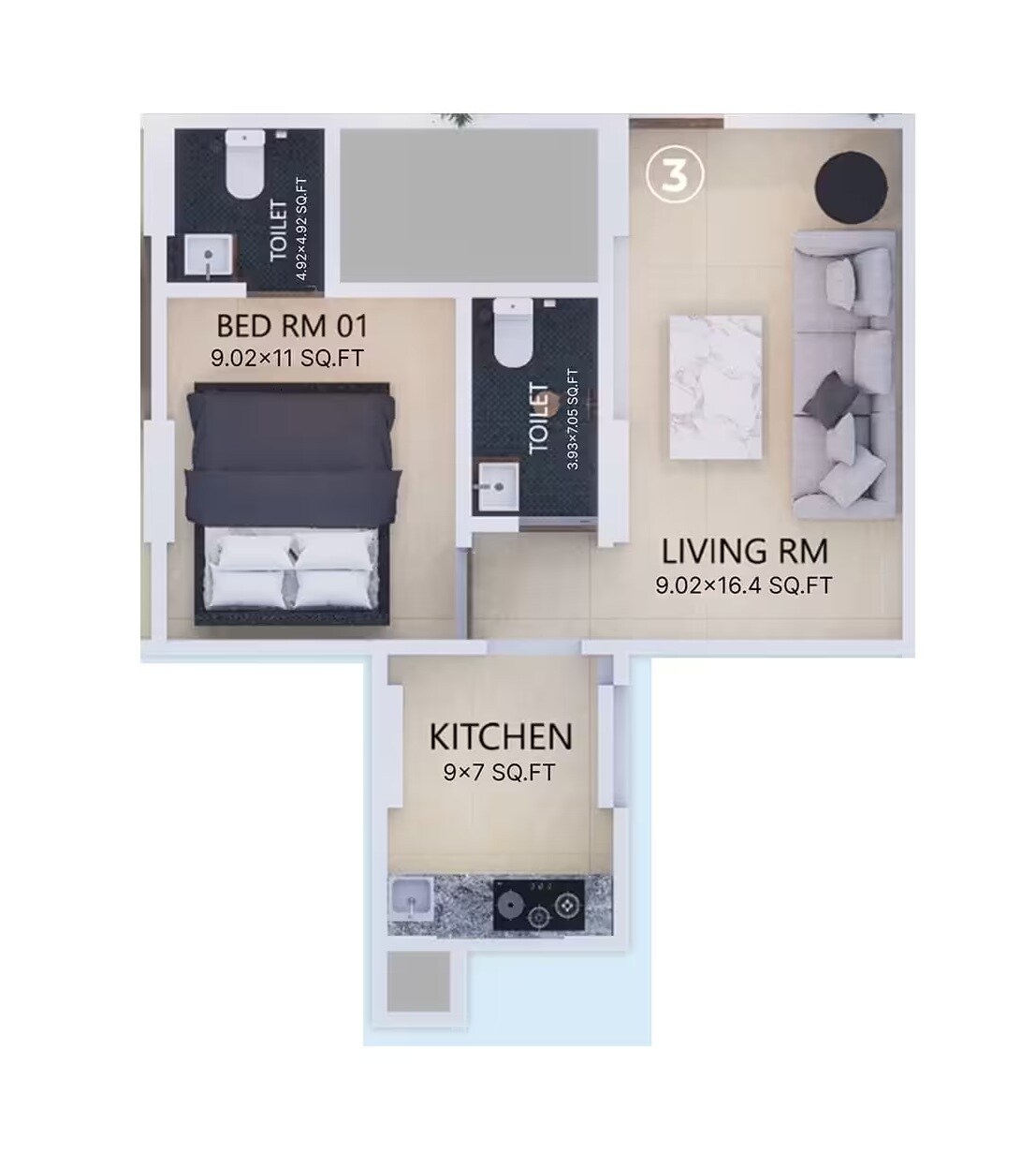 Floor plan of 1 BHK 403 Sq. Ft. Apartment in Advent Joy Pragati, Mumbai