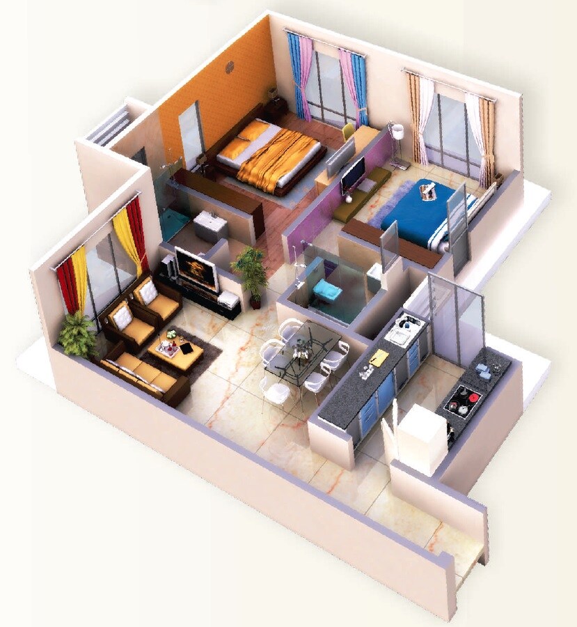 Floor plan of 2 BHK 741 Sq. Ft. Apartment in Advent Palazzo, Mumbai