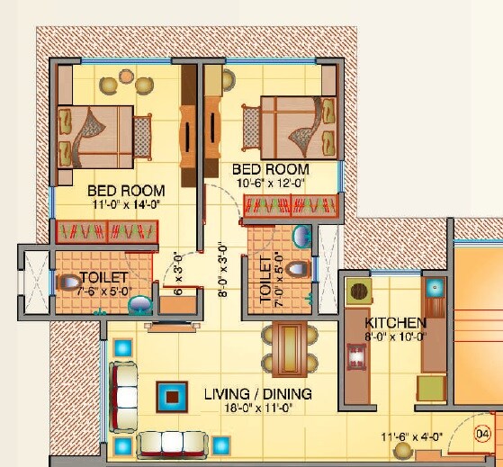 Floor plan of 2 BHK 799 Sq. Ft. Apartment in Advent Palazzo, Mumbai