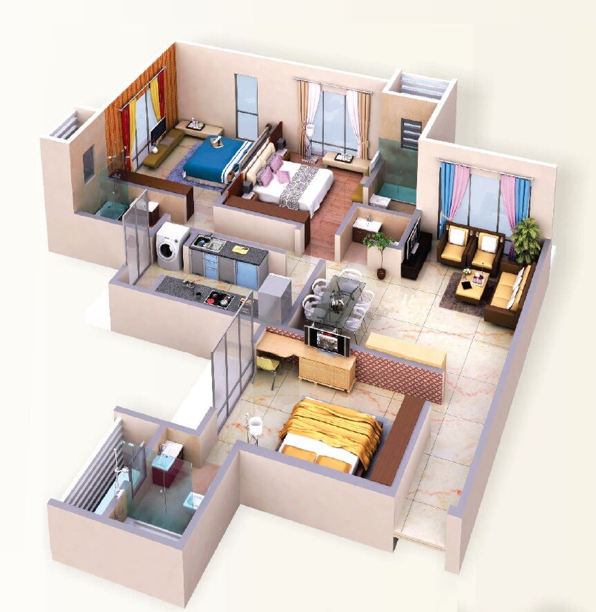 Floor plan of 3 BHK 1114 Sq. Ft. Apartment in Advent Palazzo, Mumbai