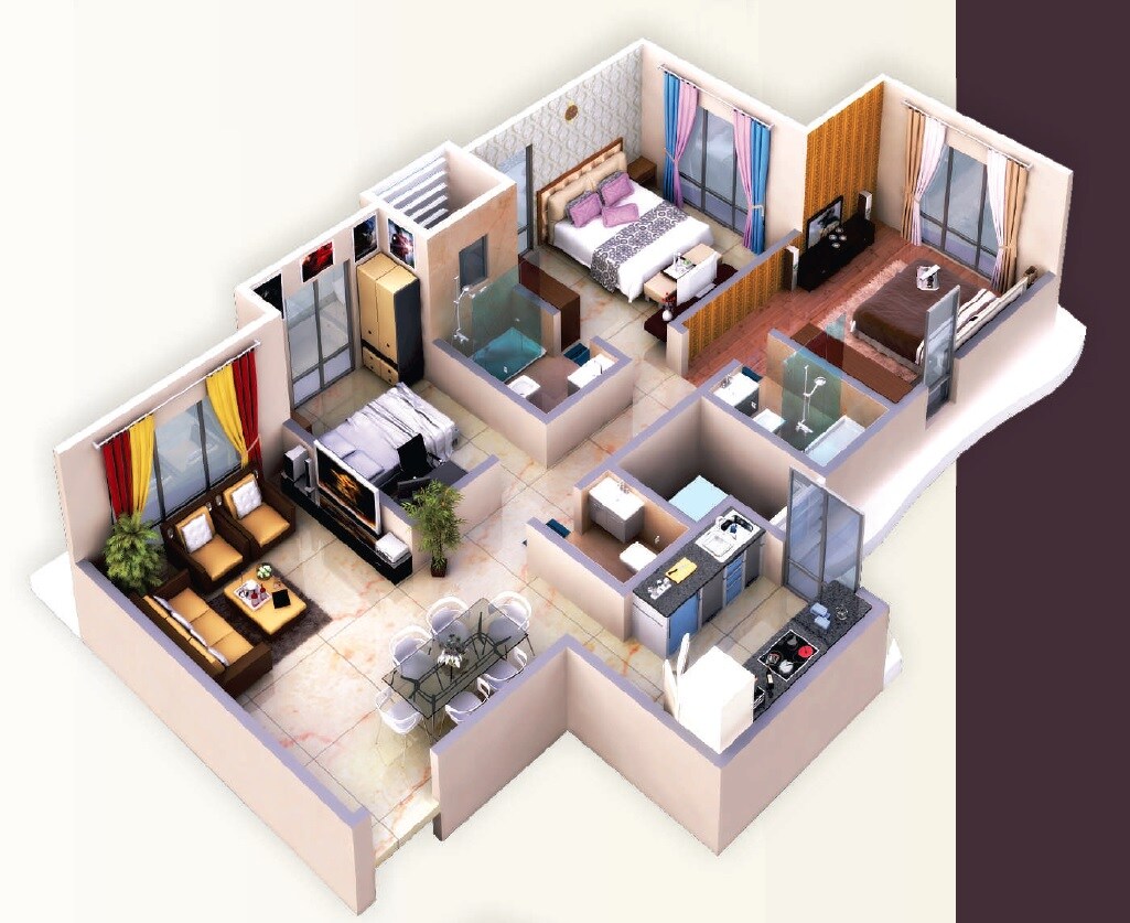 Floor plan of 3 BHK 868 Sq. Ft. Apartment in Advent Palazzo, Mumbai