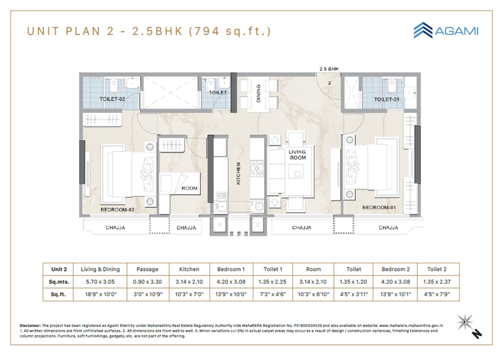 2 BHK 794 Sq. Ft. Apartment in Agami Eternity