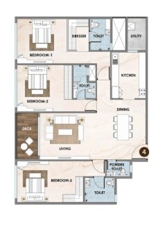 3 BHK 1307 Sq. Ft. Apartment
