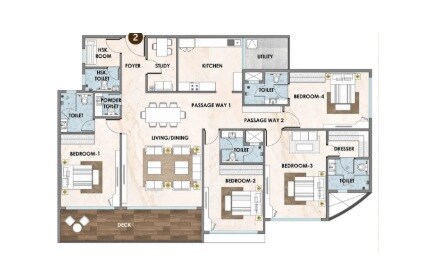 Floor plan of 4 BHK 1800 Sq. Ft. Apartment in Agami Pavillion, Mumbai