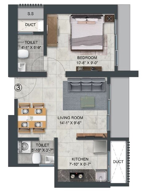 1 BHK 350 Sq. Ft. Apartment