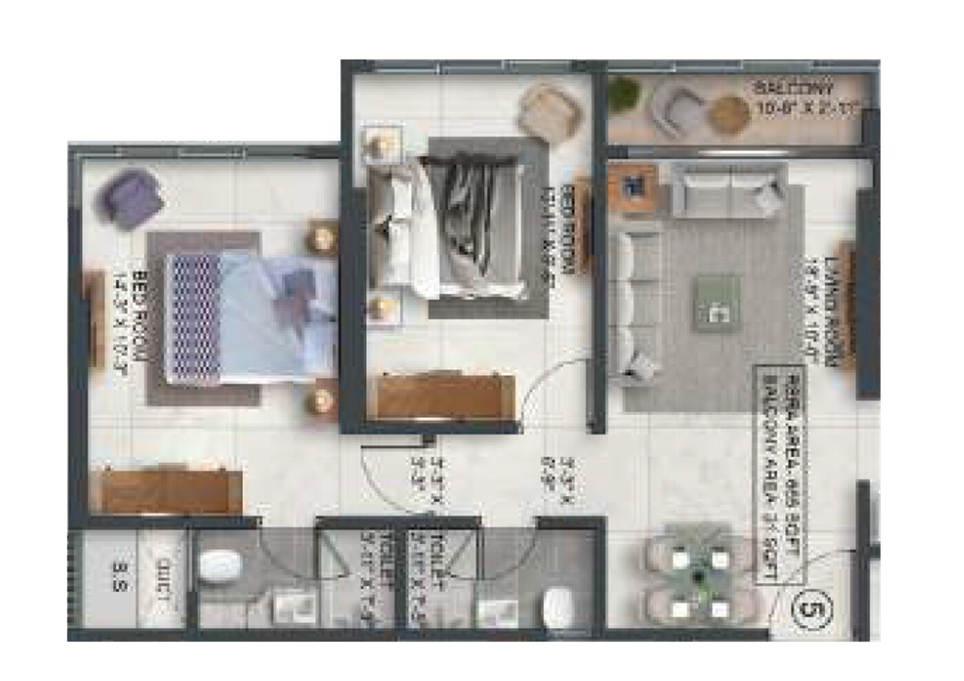 Floor plan of 2 BHK 690 Sq. Ft. Apartment in Agarwal Floresta ­Java, Mumbai