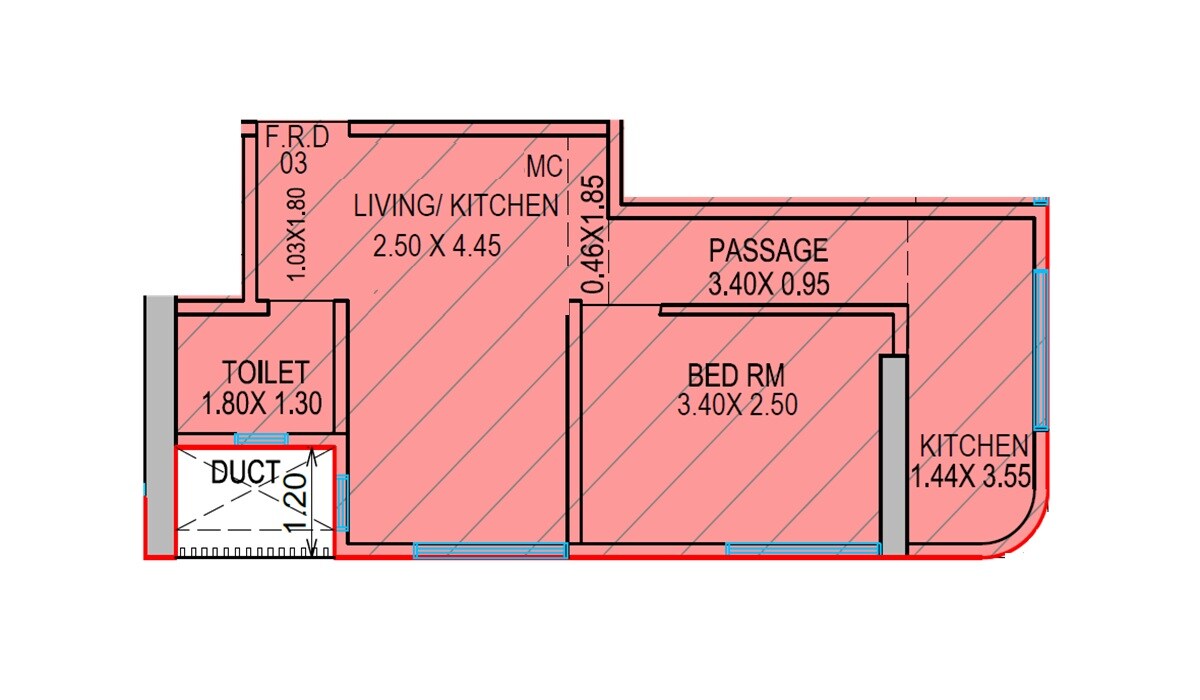 Floor plan of 1 BHK 377 Sq. Ft. Apartment in Agarwal Lakeview Villas, Mumbai