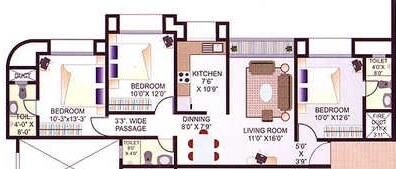 Floor plan of 3 BHK 1240 Sq. Ft. Apartment in Agarwal Trinity Towers, Mumbai