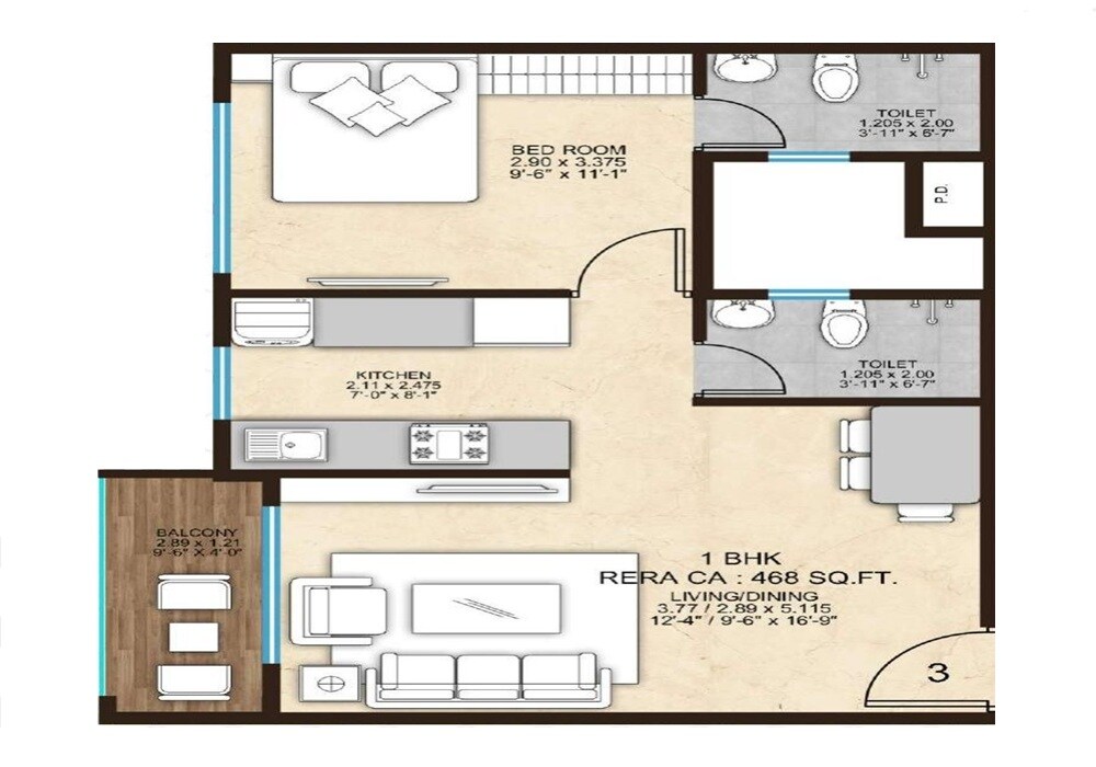 1 BHK 468 Sq. Ft. Apartment