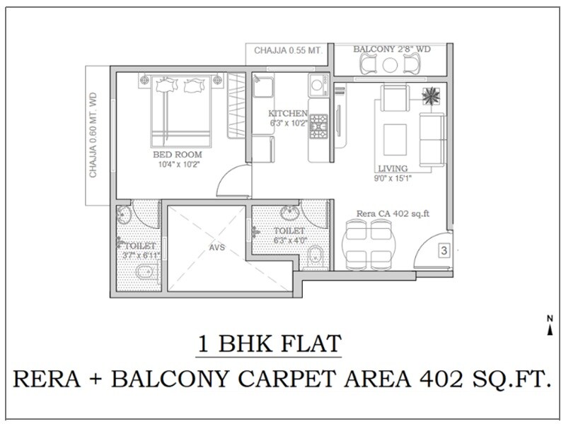 Floor plan of 1 BHK 400 Sq. Ft. Apartment in Agastya Signature, Mumbai